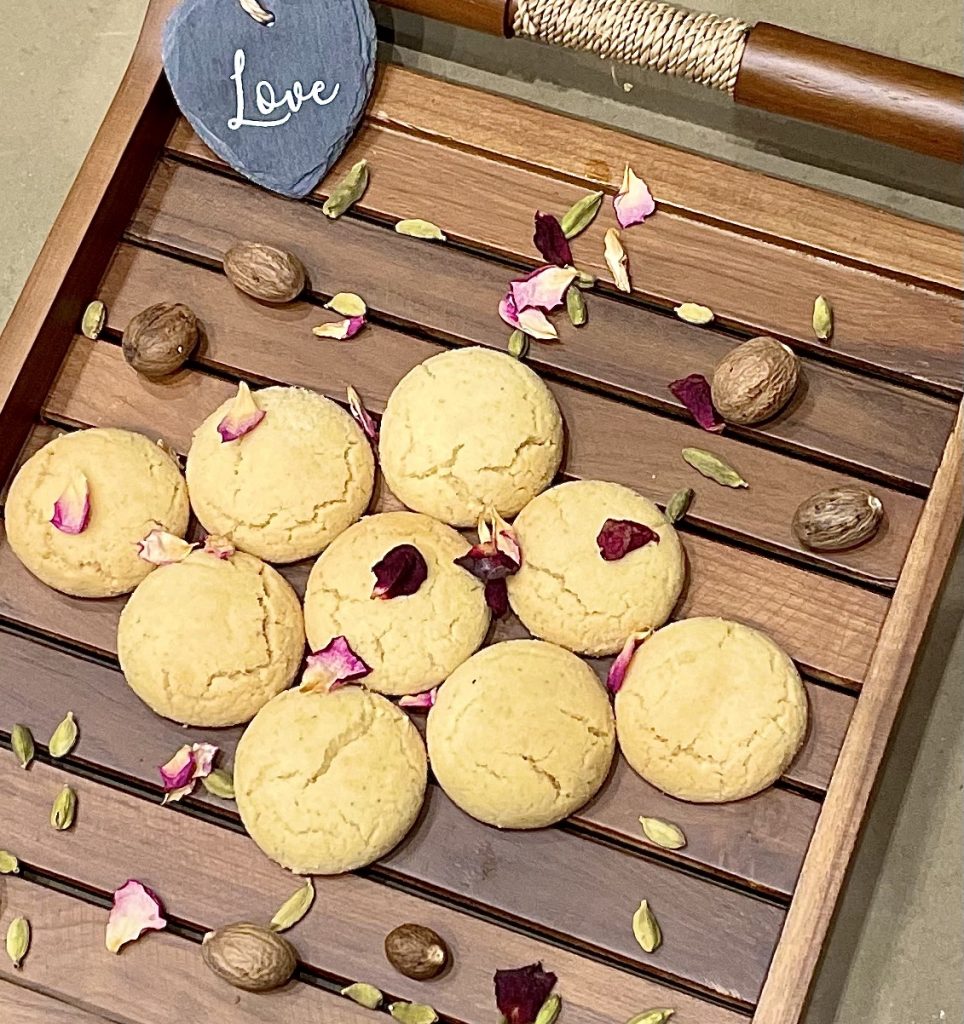 Homemade Nankhatai ghee biscuits with cracked tops